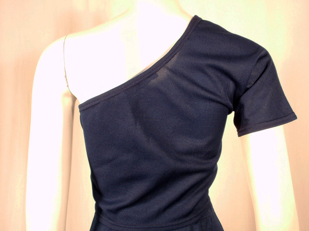 Rudi Gernreich 2 pc. Navy 1 Shoulder Crop Top/Long Slit Skirt For Sale 3