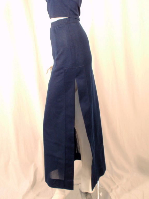 Rudi Gernreich 2 pc. Navy 1 Shoulder Crop Top/Long Slit Skirt For Sale 5