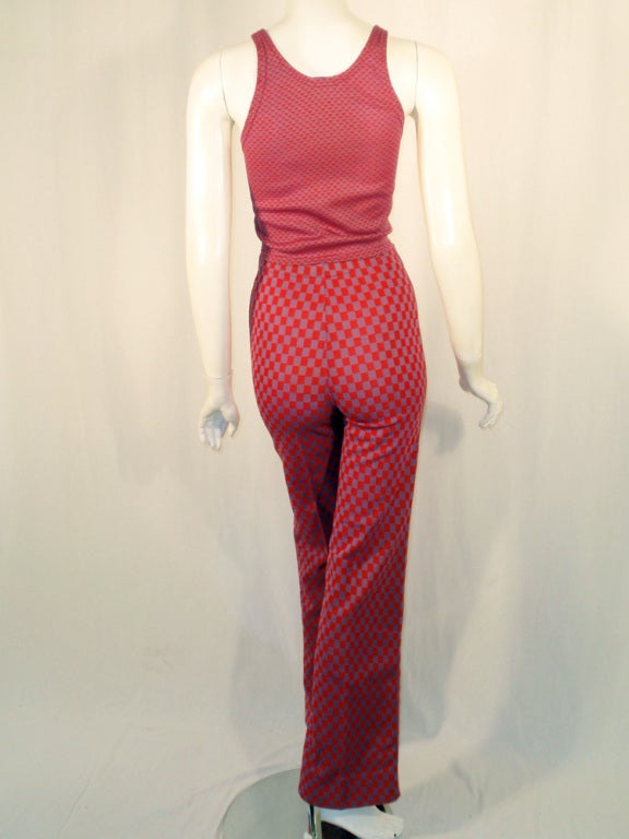 Women's Rudi Gernreich 2 pc. Red & Purple Check Tank Top & Pants Set For Sale