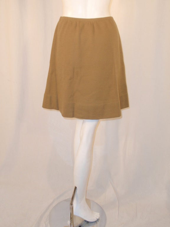 Rudi Gernreich Vintage Tan Wool Knit Mini Skirt, 1960's In Excellent Condition For Sale In Los Angeles, CA
