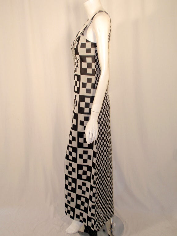 Women's Rudi Gernreich Black & Grey  Check Sleeveless Knit Long Dress