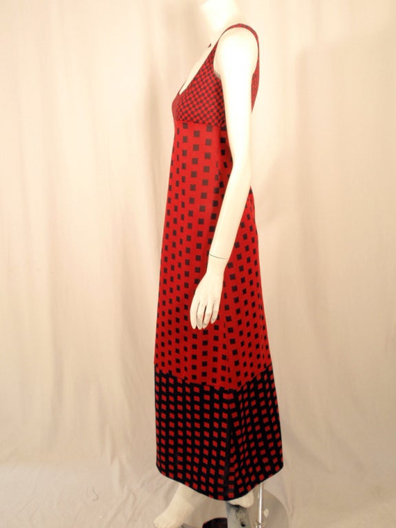 Women's Rudi Gernreich Red & Navy Check Knit Sleeveless Long Dress For Sale