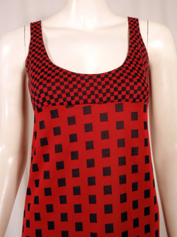 Rudi Gernreich Red & Navy Check Knit Sleeveless Long Dress For Sale 3