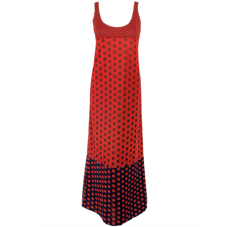 Rudi Gernreich Red & Navy Check Knit Sleeveless Long Dress