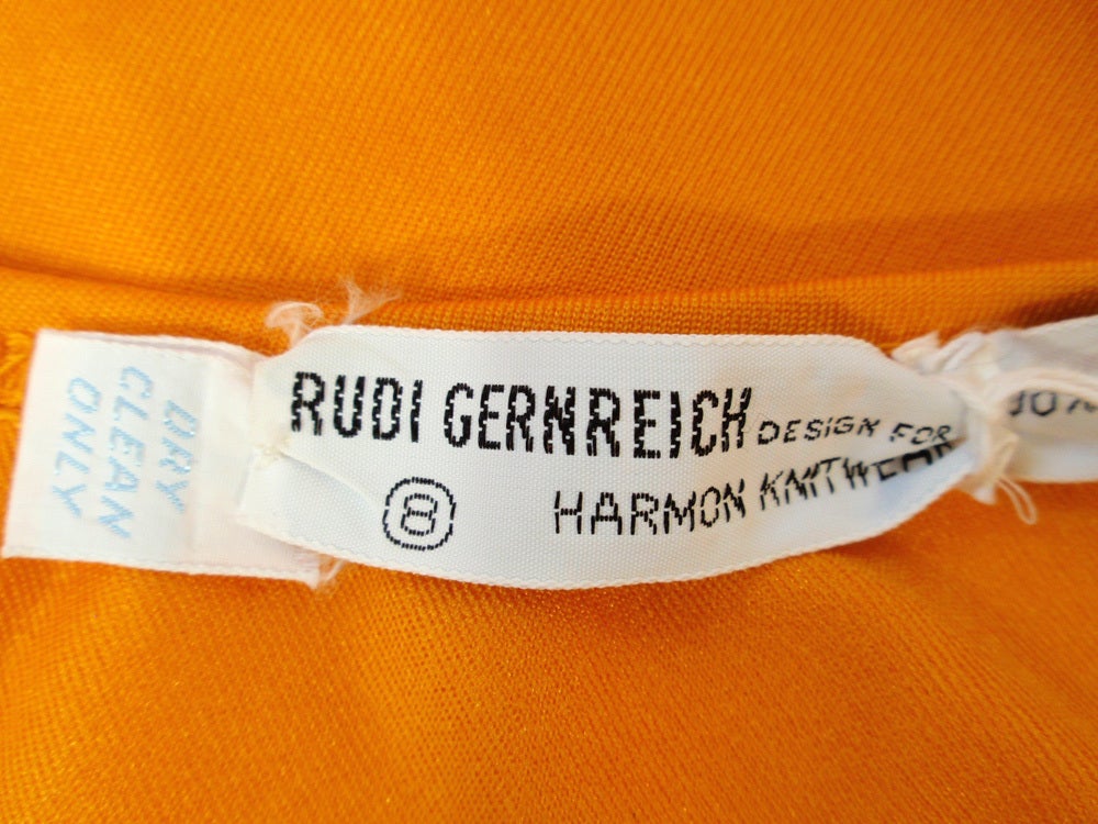 Women's Rudi Gernreich 2 pc Orange Knit One Shoulder Crop Top & Pants