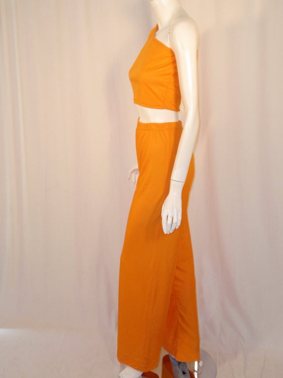 Rudi Gernreich 2 pc Orange Knit One Shoulder Crop Top & Pants 1