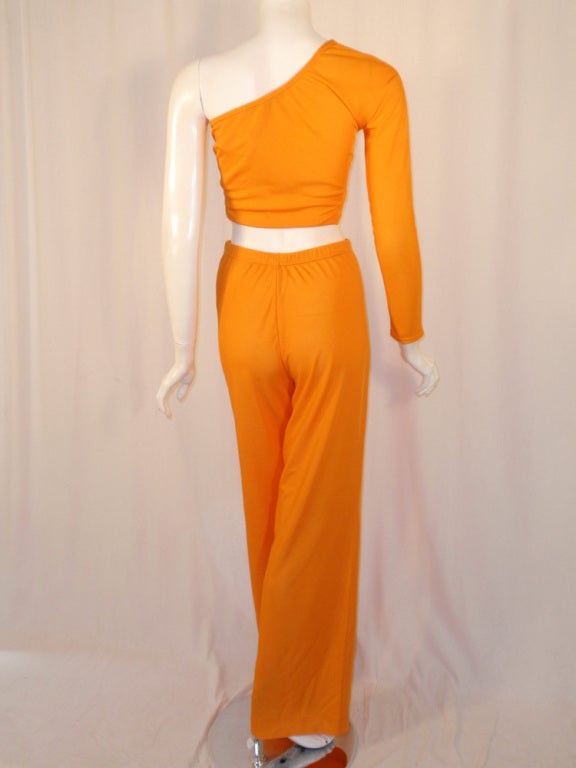 Rudi Gernreich 2 pc Orange Knit One Shoulder Crop Top & Pants 2