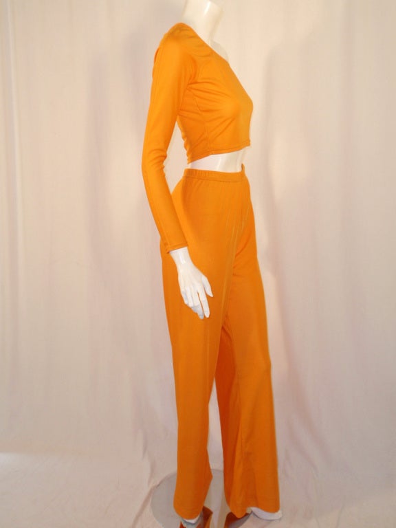 Rudi Gernreich 2 pc Orange Knit One Shoulder Crop Top & Pants 3