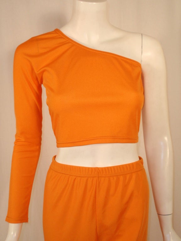 Rudi Gernreich 2 pc Orange Knit One Shoulder Crop Top & Pants 4