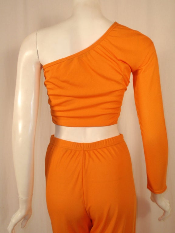 Rudi Gernreich 2 pc Orange Knit One Shoulder Crop Top & Pants 5