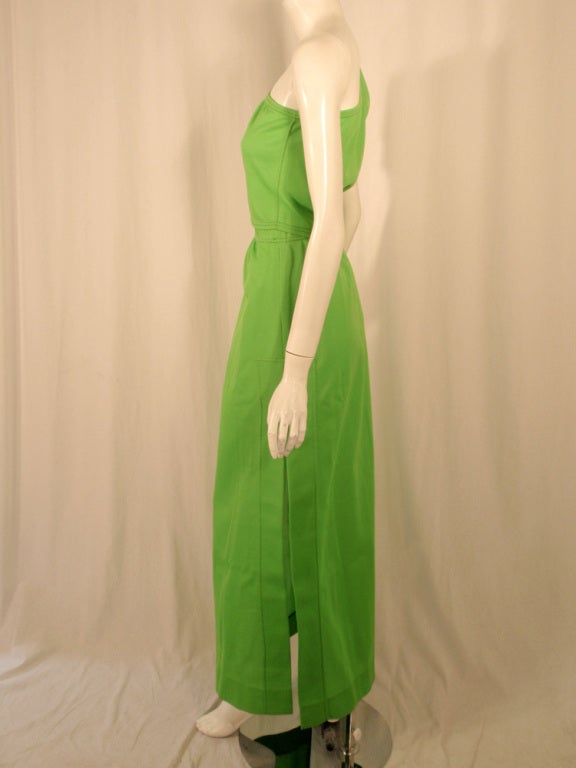 Rudi Gernreich Green Knit One Shoulder S/S Crop Top & Long Skirt In Excellent Condition For Sale In Los Angeles, CA