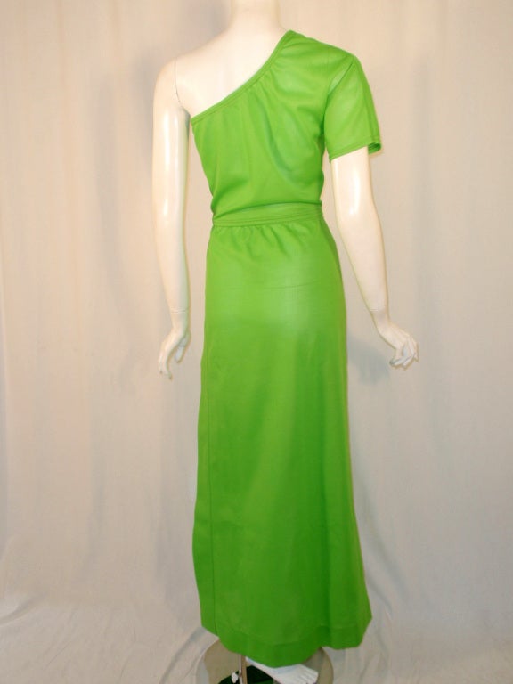 Women's Rudi Gernreich Green Knit One Shoulder S/S Crop Top & Long Skirt For Sale