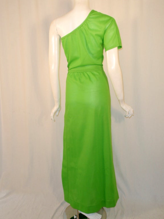 Women's Rudi Gernreich Green Knit One Shoulder S/S Crop Top & Long Skirt For Sale