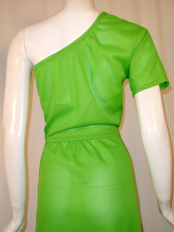Rudi Gernreich Green Knit One Shoulder S/S Crop Top & Long Skirt For Sale 3
