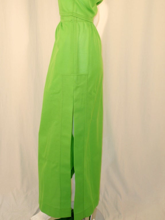 Rudi Gernreich Green Knit One Shoulder S/S Crop Top & Long Skirt For Sale 4