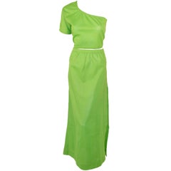Rudi Gernreich Green Knit One Shoulder S/S Crop Top & Long Skirt