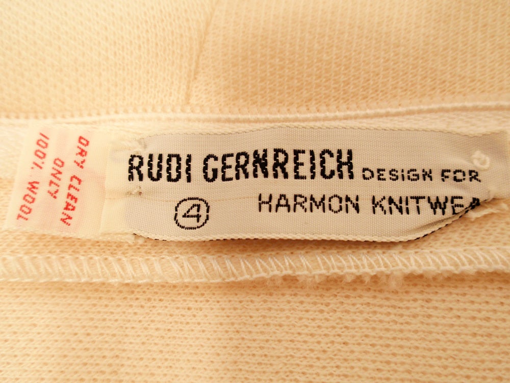 Women's Rudi Gernreich White Long Sleeve Wool Knit Mini Dress, sz. 4