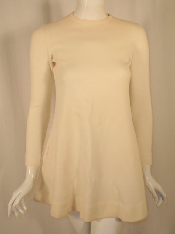 Rudi Gernreich White Long Sleeve Wool Knit Mini Dress, sz. 4 4
