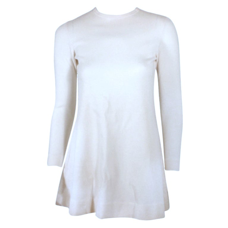 Rudi Gernreich White Long Sleeve Wool Knit Mini Dress, sz. 4