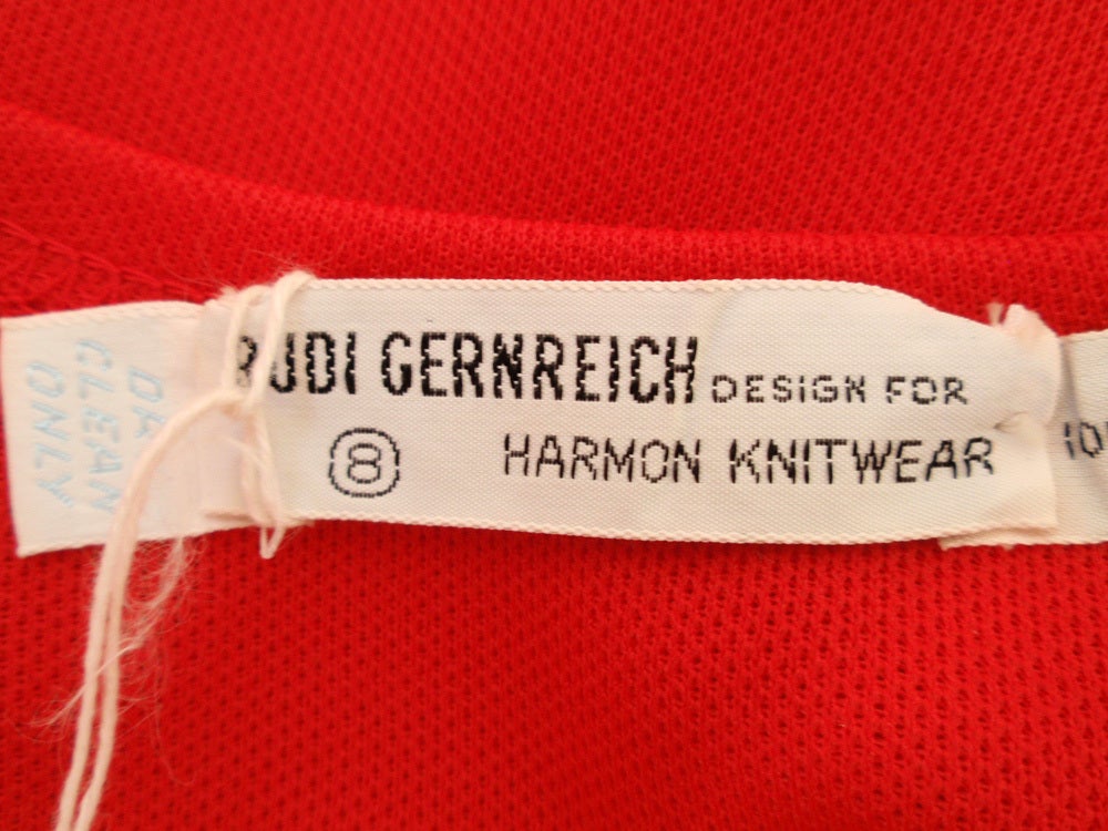 Rudi Gernreich Red & Purple Short Sleeve Knit Crop Top, Sz 8 In Excellent Condition In Los Angeles, CA