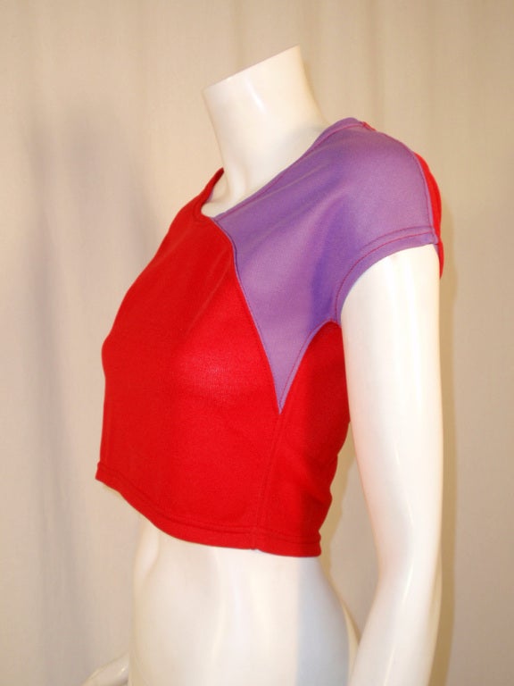 Women's Rudi Gernreich Red & Purple Short Sleeve Knit Crop Top, Sz 8