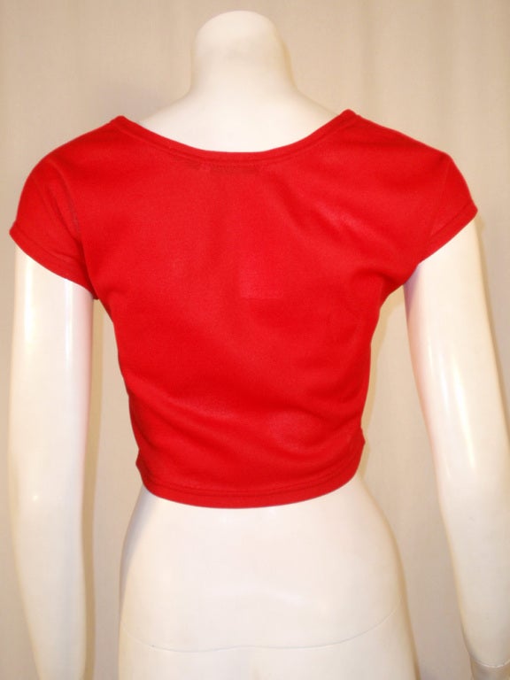 Rudi Gernreich Red & Purple Short Sleeve Knit Crop Top, Sz 8 1