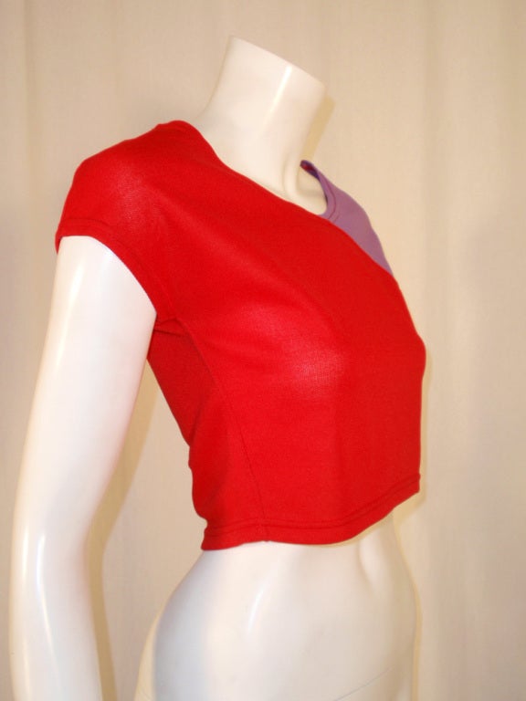 Rudi Gernreich Red & Purple Short Sleeve Knit Crop Top, Sz 8 2