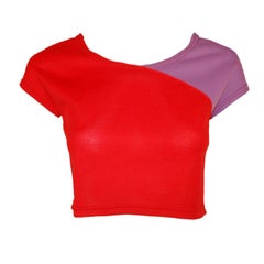 Rudi Gernreich Red & Purple Short Sleeve Knit Crop Top, Sz 8