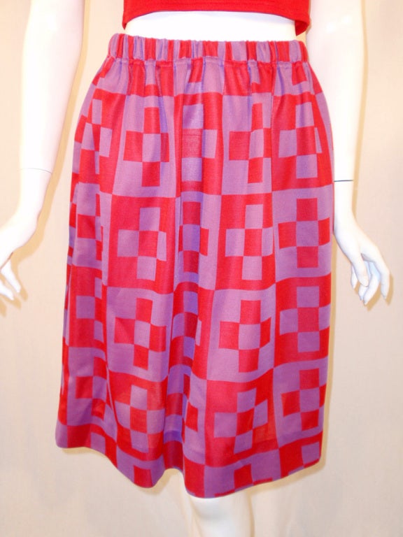 Rudi Gernreich 2 pc. Red Knit 1 Shoulder Top, Red & Purple Skirt For Sale 4