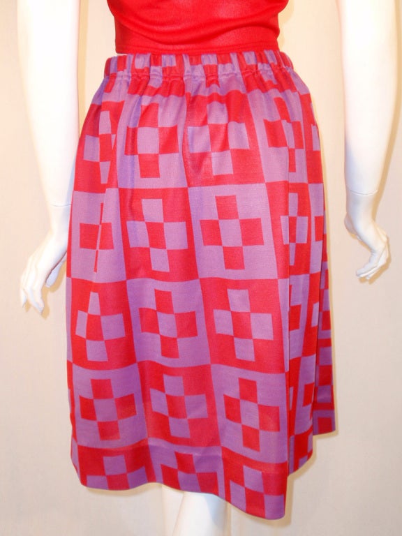 Rudi Gernreich 2 pc. Red Knit 1 Shoulder Top, Red & Purple Skirt For Sale 5
