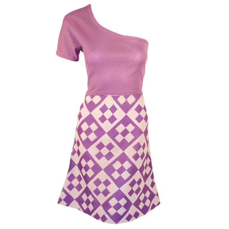 Rudi Gernreich Vintage 2 pc. White & Purple Top & Skirt Set For Sale