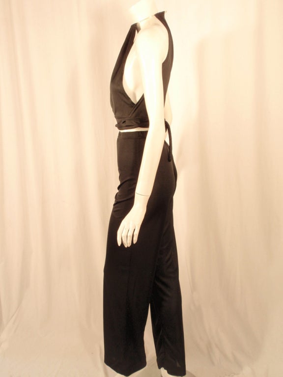 Rudi Gernreich 2 pc. Black Halter Wrap Top & Wide Leg Pants In Excellent Condition For Sale In Los Angeles, CA