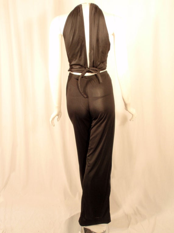 Women's Rudi Gernreich 2 pc. Black Halter Wrap Top & Wide Leg Pants For Sale
