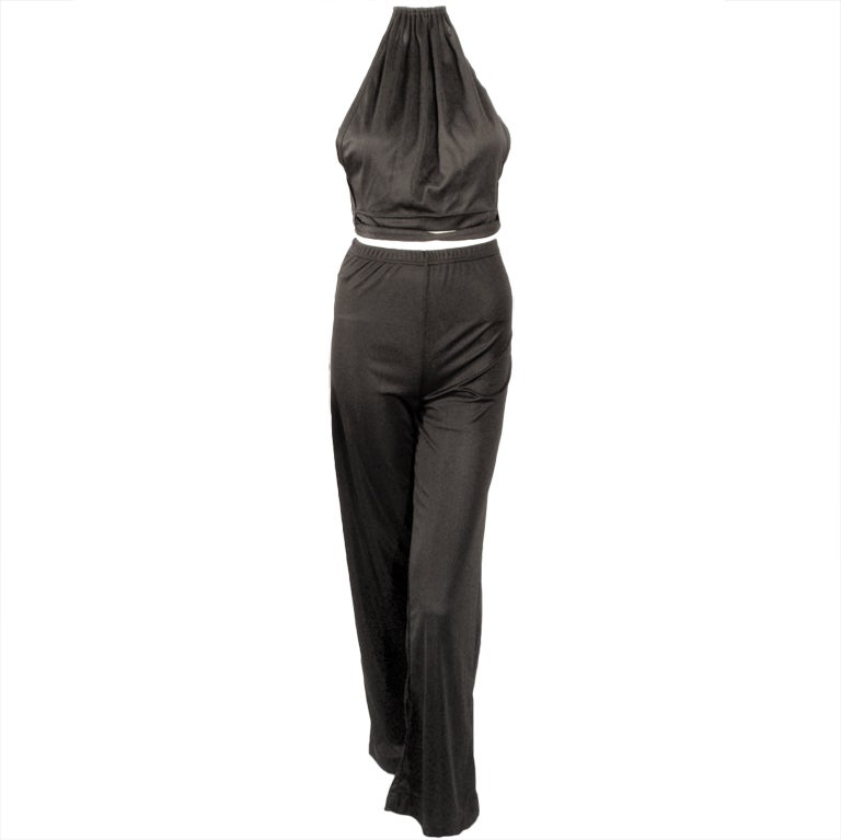 Rudi Gernreich 2 pc. Black Halter Wrap Top & Wide Leg Pants For Sale