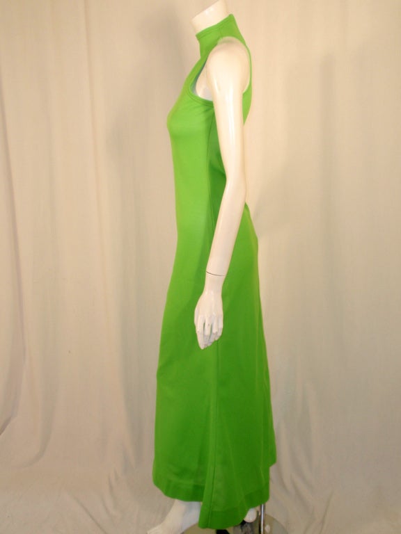 Women's Rudi Gernreich Green Knit Sleeveless Long Dress w/ High Neck, 6