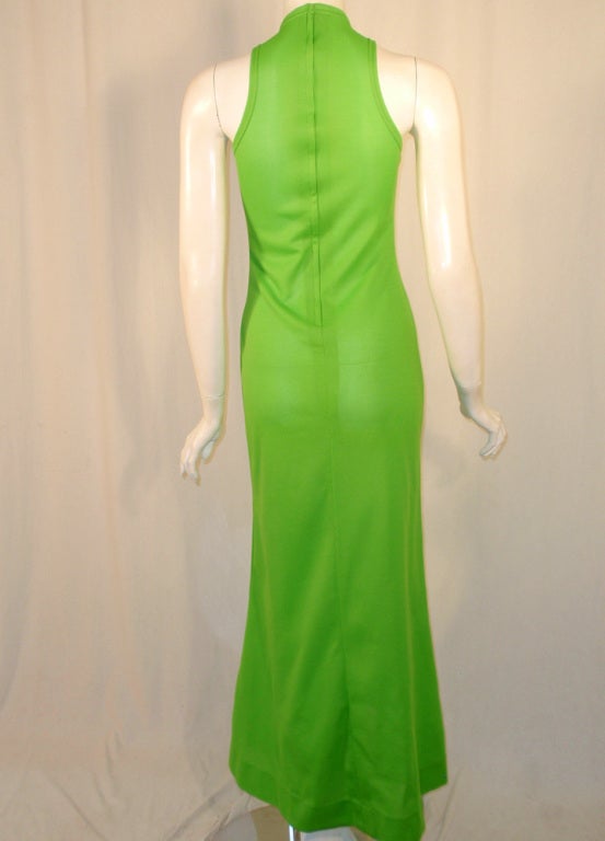 Rudi Gernreich Green Knit Sleeveless Long Dress w/ High Neck, 6 1