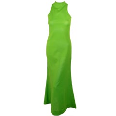 Rudi Gernreich Green Knit Sleeveless Long Dress w/ High Neck, 6 8