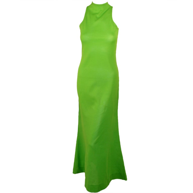Rudi Gernreich Green Knit Sleeveless Long Dress w/ High Neck, 6