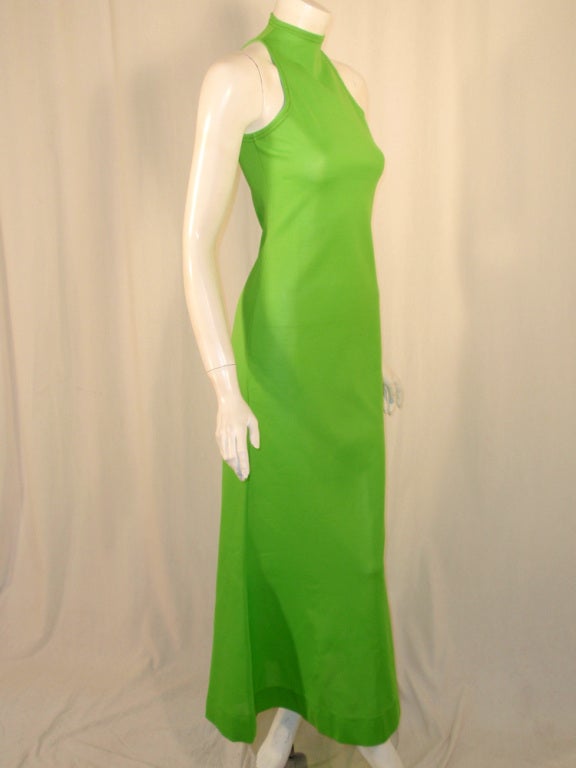 Rudi Gernreich Green Knit Sleeveless Long Dress w/ High Neck, 6 2