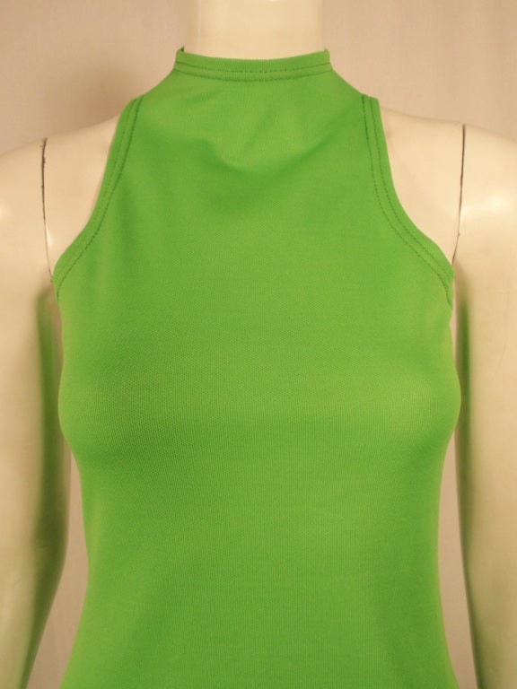 Rudi Gernreich Green Knit Sleeveless Long Dress w/ High Neck, 6 3