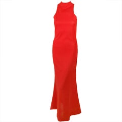 Rudi Gernreich Red Knit Sleeveless Gown with High Neck