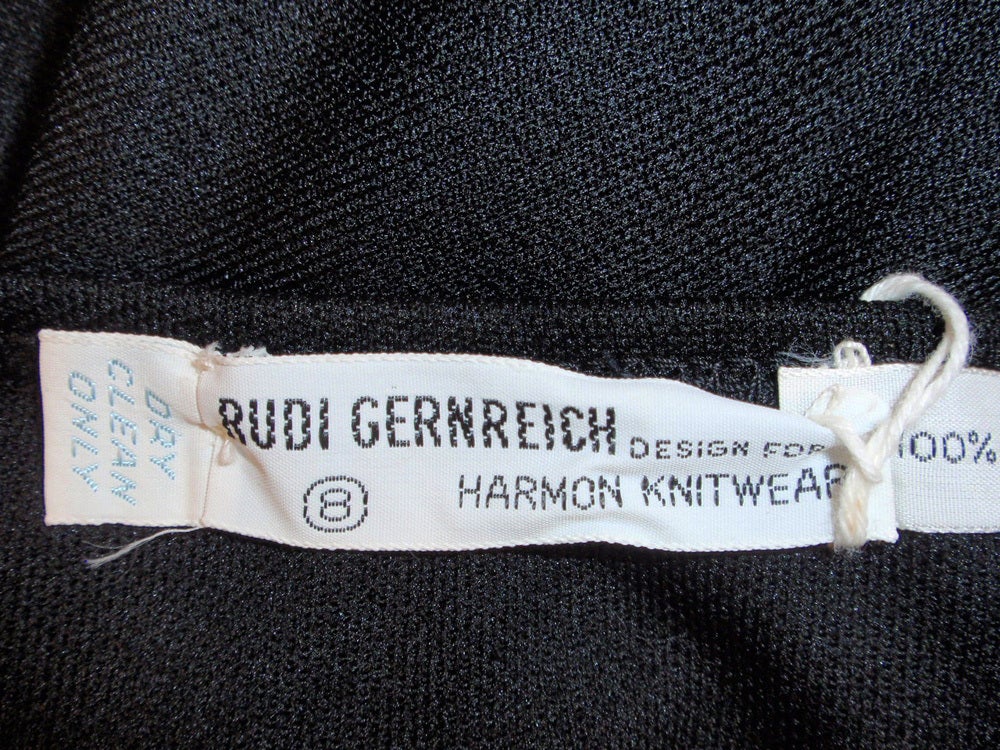 Rudi Gernreich Black Knit Short Sleeve Deep V-Neck Gown In Excellent Condition In Los Angeles, CA