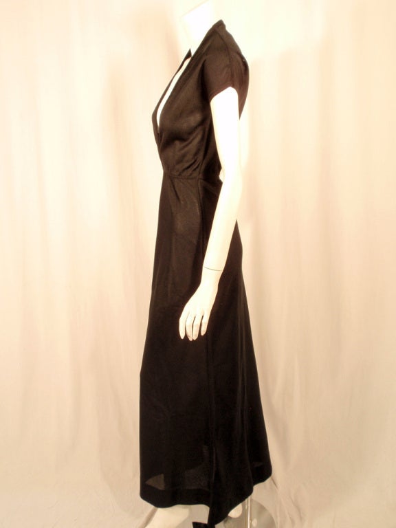 Women's Rudi Gernreich Black Knit Short Sleeve Deep V-Neck Gown