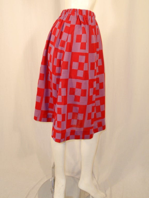 Pink Rudi Gernreich Red & Purple Check Knit A-line Skirt For Sale