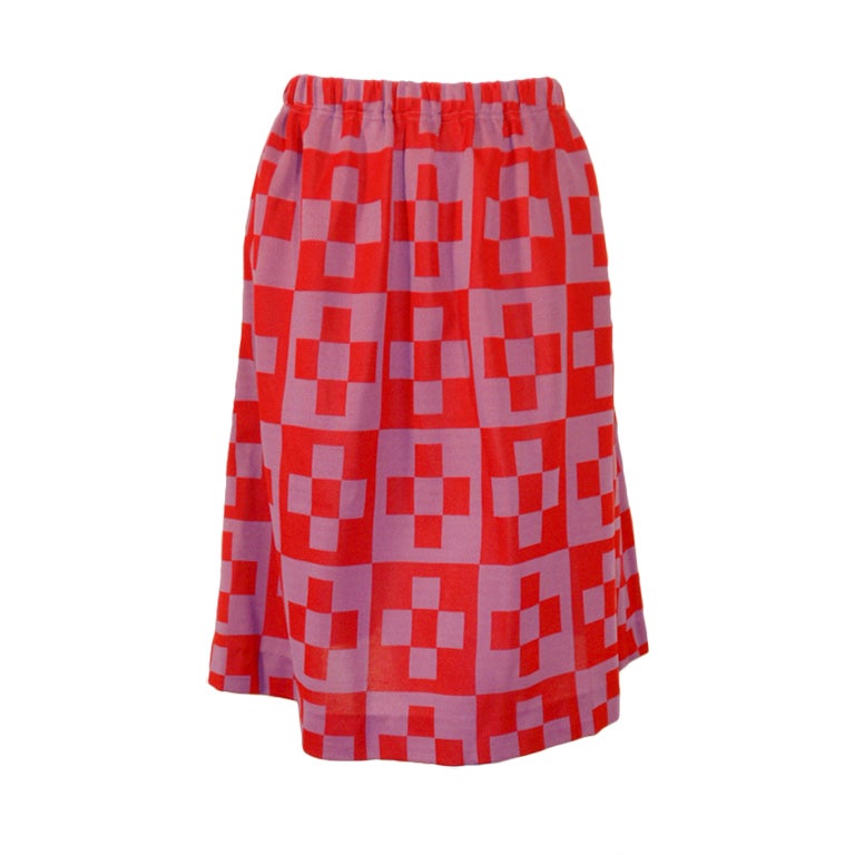 Rudi Gernreich Red & Purple Check Knit A-line Skirt For Sale