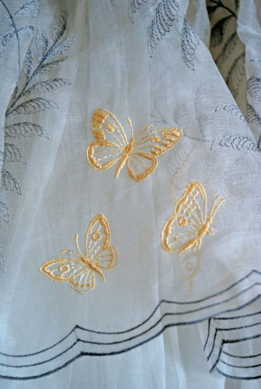 1950's Ceil Chapman Embroidered Butterfly-Garden Organza 1