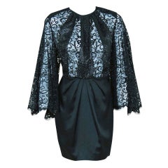 1980's Galanos Lace & Silk Bell-Sleeve Backless Mini Party Dress