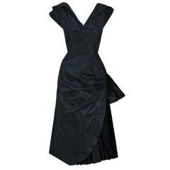 1950's Adele Simpson Low-Cut Black Asymmetric Cocktail Dress