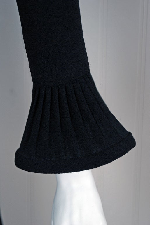 Women's 1960's Pierre Cardin Black Mod Space-Age Pleated Crepe Drop-Waist Dress
