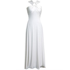 Vintage 1970's Estevez White Grecian Goddess Duel-Trains Long Gown